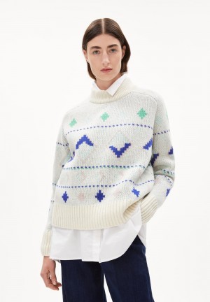 ARMEDANGELS HOLGAA NAIVE FAIRISLE Sweater Loose Fit made of Organic Wool Mix (recycled) Oatmilk-apple Neon | 1270-POCFM
