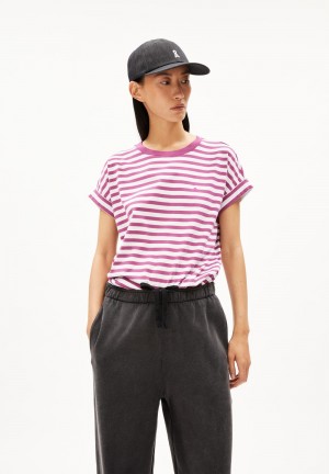 ARMEDANGELS IDAARA STRIPES T-Shirt Loose Fit made of Organic Cotton White-crushed Berry | 8751-GFWCV