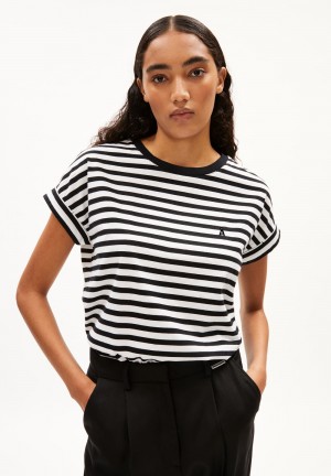 ARMEDANGELS IDAARA STRIPES T-Shirt Loose Fit made of Organic Cotton White-black | 8157-OZQAR