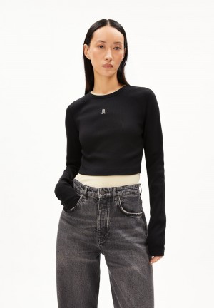 ARMEDANGELS JAALITAA LOGO Rib-Longsleeve Slim Fit made of Organic Cotton Mix Schwarz | 6394-GYZWS