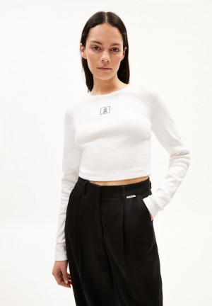 ARMEDANGELS JAALITAA LOGO Rib-Longsleeve Slim Fit made of Organic Cotton Mix Weiß | 2945-WGUEB