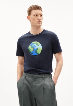 ARMEDANGELS JAAMES PLAANET T-Shirt Regular Fit made of Organic Cotton Night Sky | 5092-IXPVL