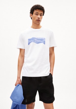 ARMEDANGELS JAAMES WAVY CLOUDS T-Shirt Regular Fit made of Organic Cotton Weiß | 5649-YNUJF