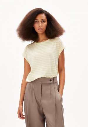 ARMEDANGELS JILAANA STRIPES T-Shirt Loose Fit made of TENCEL™ Lyocell Mix Pastel Green-oatmilk | 2186-ZSDKE