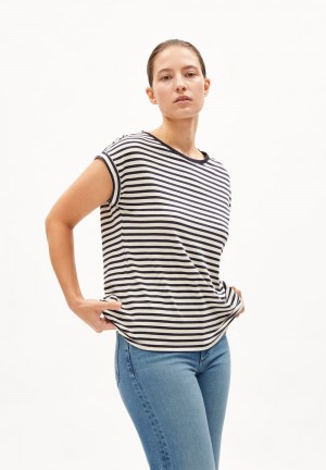 ARMEDANGELS JILAANA STRIPES T-Shirt Loose Fit made of TENCEL™ Lyocell Mix Night Sky-oatmilk | 4862-RSMJH
