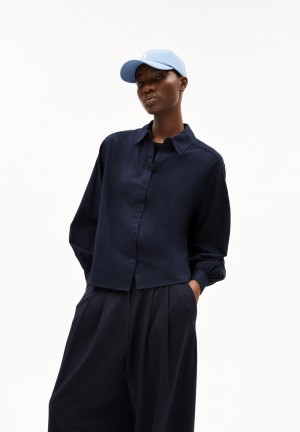 ARMEDANGELS JOELENAA BRUSHED Blouse Loose Fit made of Organic Cotton Night Sky | 1540-FPMKD