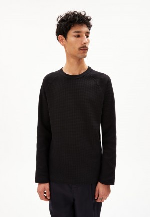 ARMEDANGELS JOSUAA WAFFLE T-Shirt Relaxed Fit made of Organic Cotton Schwarz | 0613-ZQIWU