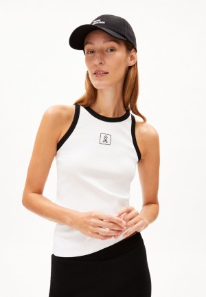 ARMEDANGELS KANITAA CONTRAST Rib-Top Slim Fit made of Organic Cotton Mix White-black | 4568-HMOWC