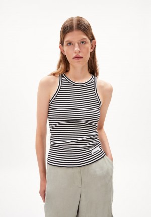ARMEDANGELS KANITAA STRIPES Rib-Top Slim Fit made of Organic Cotton Mix Black-white | 6103-FGOKT