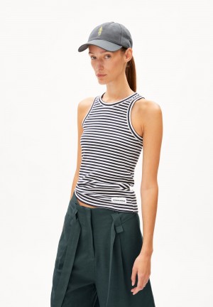 ARMEDANGELS KANITAA STRIPES Rib-Top Slim Fit made of Organic Cotton Mix Night Sky-white | 9865-DEMLO