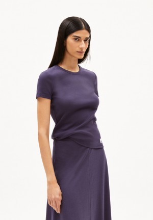 ARMEDANGELS KARDAA Rib-T-Shirt Regular Fit made of Organic Cotton Mix Blau | 1286-FQUSM