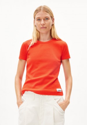 ARMEDANGELS KARDAA Rib-T-Shirt Regular Fit made of Organic Cotton Mix Rot | 0916-PIFZQ