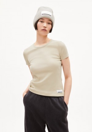 ARMEDANGELS KARDAA Rib-T-Shirt Regular Fit made of Organic Cotton Mix Gravel | 1403-QIRWJ