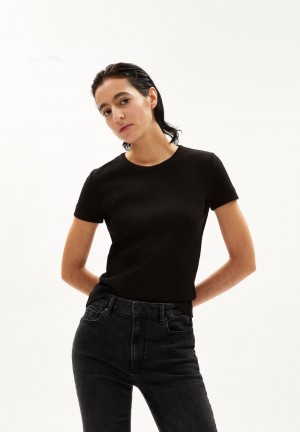 ARMEDANGELS KARDAA Rib-T-Shirt Regular Fit made of Organic Cotton Mix Schwarz | 9463-TVMSF