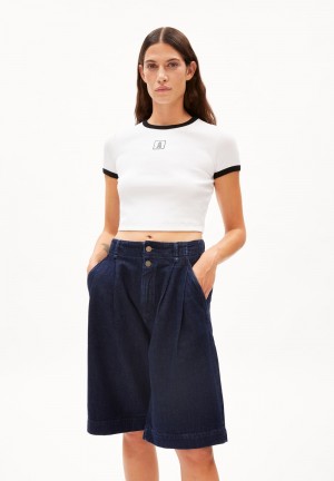 ARMEDANGELS KARDITAA CONTRAST Rib-T-Shirt Slim Fit made of Organic Cotton Mix White-black | 9108-NRWDX