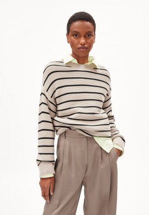 ARMEDANGELS LAVINAAS STRIPED Sweater Loose Fit made of Organic Cotton Black-sand Stone | 3415-RXIVA
