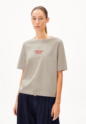 ARMEDANGELS LAYAA LITAA T-Shirt Loose Fit made of Organic Cotton Sand Stone | 9275-BEVNO