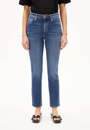 ARMEDANGELS LEJAANI Jeans Straight Leg High Waist Ankle Organic Cotton Mix X-Stretch Indigo | 1347-FRLXH