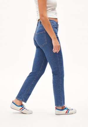 ARMEDANGELS LEJAANI Jeans Straight Leg High Waist Ankle Organic Cotton Mix Comfort-Stretch Blau | 0314-JNBOR