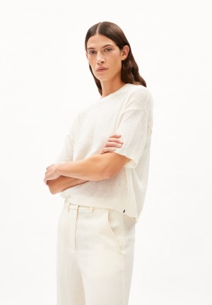 ARMEDANGELS LILLAAS LINO Knit Shirt Relaxed Fit made of Linen-Mix Weiß | 5369-IQUJF