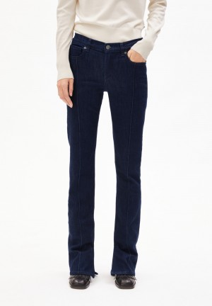 ARMEDANGELS LINDAA LOW Jeans Boot Cut Low Waist Organic Cotton Mix Comfort-Stretch Dunkel | 4371-ZLFUC