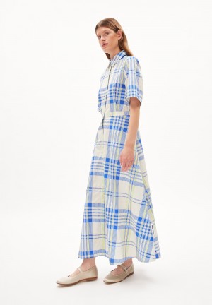 ARMEDANGELS LORETAANA COLLEGE CHECK Woven Dress Regular Fit made of Organic Cottons Oatmilk | 6587-DOKGQ