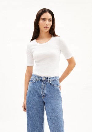 ARMEDANGELS MAAIA VIOLAA Rib-T-Shirt Slim Fit made of Organic Cotton Mix Weiß | 9827-PBKDX