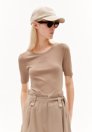 ARMEDANGELS MAAIA VIOLAA Rib-T-Shirt Slim Fit made of Organic Cotton Mix Cinnamon Dust | 3608-NOFVD