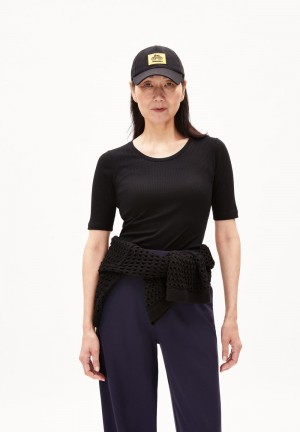 ARMEDANGELS MAAIA VIOLAA Rib-T-Shirt Slim Fit made of Organic Cotton Mix Schwarz | 5762-BVPUH