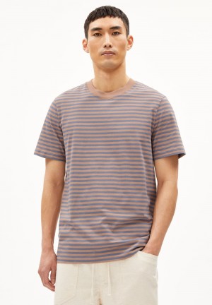 ARMEDANGELS MAARKOS STRIPES T-Shirt Relaxed Fit made of Organic Cotton Cinnamon Dust-blue Stone | 5169-HXNSB