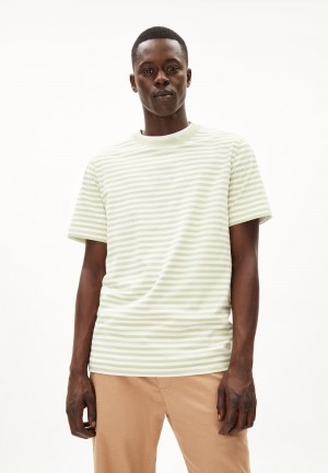 ARMEDANGELS MAARKOS STRIPES T-Shirt Relaxed Fit made of Organic Cotton Oatmilk-light Matcha | 0587-WYCJI