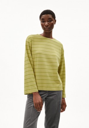 ARMEDANGELS MARYNAA FINE STRIPE Longsleeve Loose Fit made of Organic Cotton Mix New Moss-dark Moss | 5306-EFARV