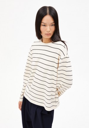 ARMEDANGELS MARYNAA FINE STRIPE Longsleeve Loose Fit made of Organic Cotton Mix Oatmilk-black | 8519-NALYV