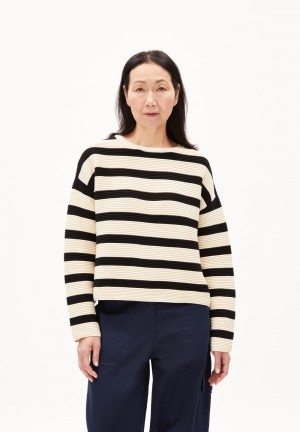 ARMEDANGELS MERINAA STRIPED Sweater Loose Fit made of Organic Cotton Oatmilk-black | 8490-LEPVU