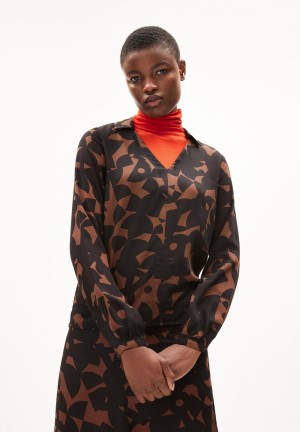 ARMEDANGELS MIUNAA ABSTRACT A Blouse Regular Fit made of LENZING™ ECOVERO™ Viscose Tiefesbraun | 6370-BRXQH