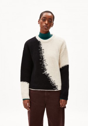 ARMEDANGELS MIYAAR Sweater Loose Fit made of Organic Wool Mix Black-oatmilk | 0438-YGHJI