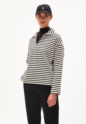 ARMEDANGELS NAIRAA STRIPE Sweatshirt Oversized Fit made of Organic Cotton Undyed-black | 4789-FTQSW
