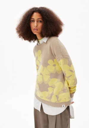 ARMEDANGELS OLESSYAA AQUA FLORAL Sweater Loose Fit made of Organic Cotton Gelb Hell | 6598-QCFKJ
