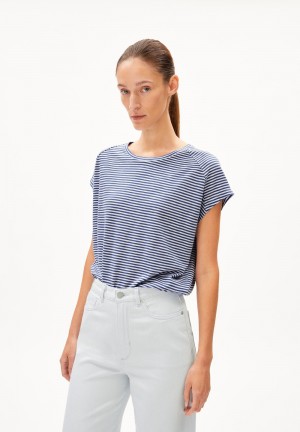 ARMEDANGELS ONELIAA LOVELY STRIPES T-Shirt Loose Fit made of Organic Cotton Faded Indigo-oatmilk | 2974-WUIZJ