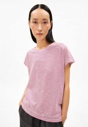 ARMEDANGELS ONELIAA LOVELY STRIPES T-Shirt Loose Fit made of Organic Cotton Crushed Berry-oatmilk | 5289-POQWI