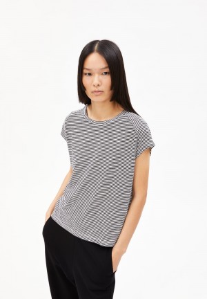 ARMEDANGELS ONELIAA LOVELY STRIPES T-Shirt Loose Fit made of Organic Cotton Black-oatmilk | 3950-GXYST