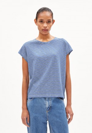 ARMEDANGELS ONELIAA LOVELY STRIPES T-Shirt Loose Fit made of Organic Cotton Dynamo Blue-oatmilk | 1705-NBEJK