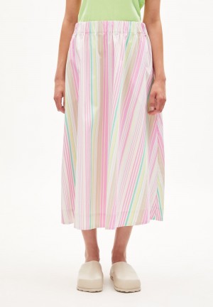 ARMEDANGELS PARLOMAA STRIPES Woven Skirt Regular Fit made of Organic Cotton Weiß | 7014-DFXZU