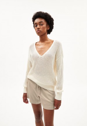 ARMEDANGELS RANAA CROCHET LINO Sweater Loose Fit made of Linen-Mix Weiß | 5283-ZNIXD