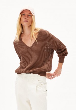 ARMEDANGELS RANAA CROCHET LINO Sweater Loose Fit made of Linen-Mix Nutshell | 2350-KARTE