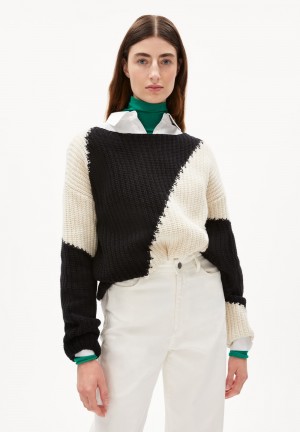 ARMEDANGELS SAADIE STRIPED Sweater made of Organic Wool Mix Black-oatmilk | 5370-VXIEH