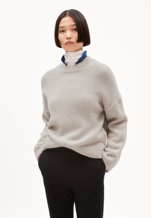 ARMEDANGELS SADNAA SOLID Sweater Oversized Fit made of Merino-Wool Mix Gravel | 9825-AFCQX