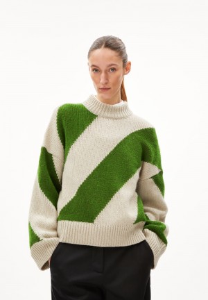 ARMEDANGELS SADNAA STRIPES Sweater Oversized Fit made of Merino-Wool Mix Grün | 5493-HIBMZ