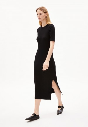 ARMEDANGELS SEHAARAA Rib-Jersey Dress Slim Fit made of Organic Cotton Mix Schwarz | 5137-YVEFO