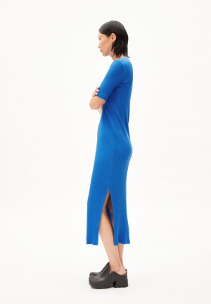 ARMEDANGELS SEHAA Rib-Jersey Dress Slim Fit made of Organic Cotton Mix Blau | 2387-CMQVI